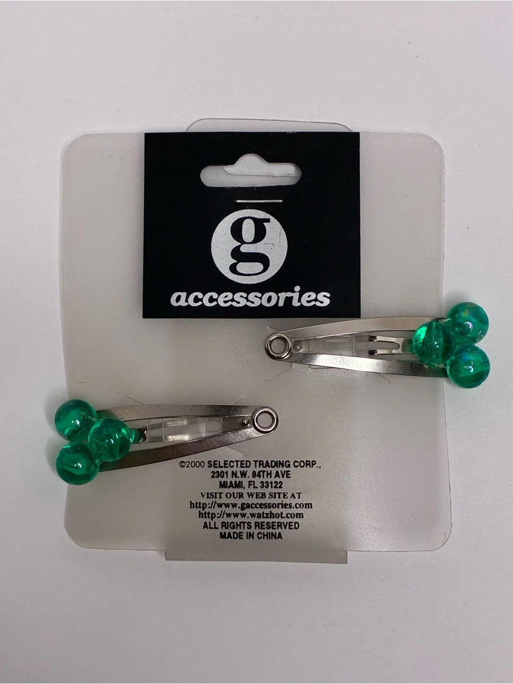 Vintage Y2K Metal Snap Hair Clips Translucent Green Bead Clusters 2 Pack 2000's